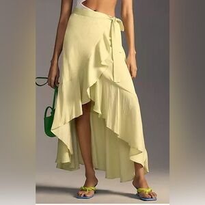 Anthropologie “Maeve” hi-low ruffle maxi skirt chartreuse